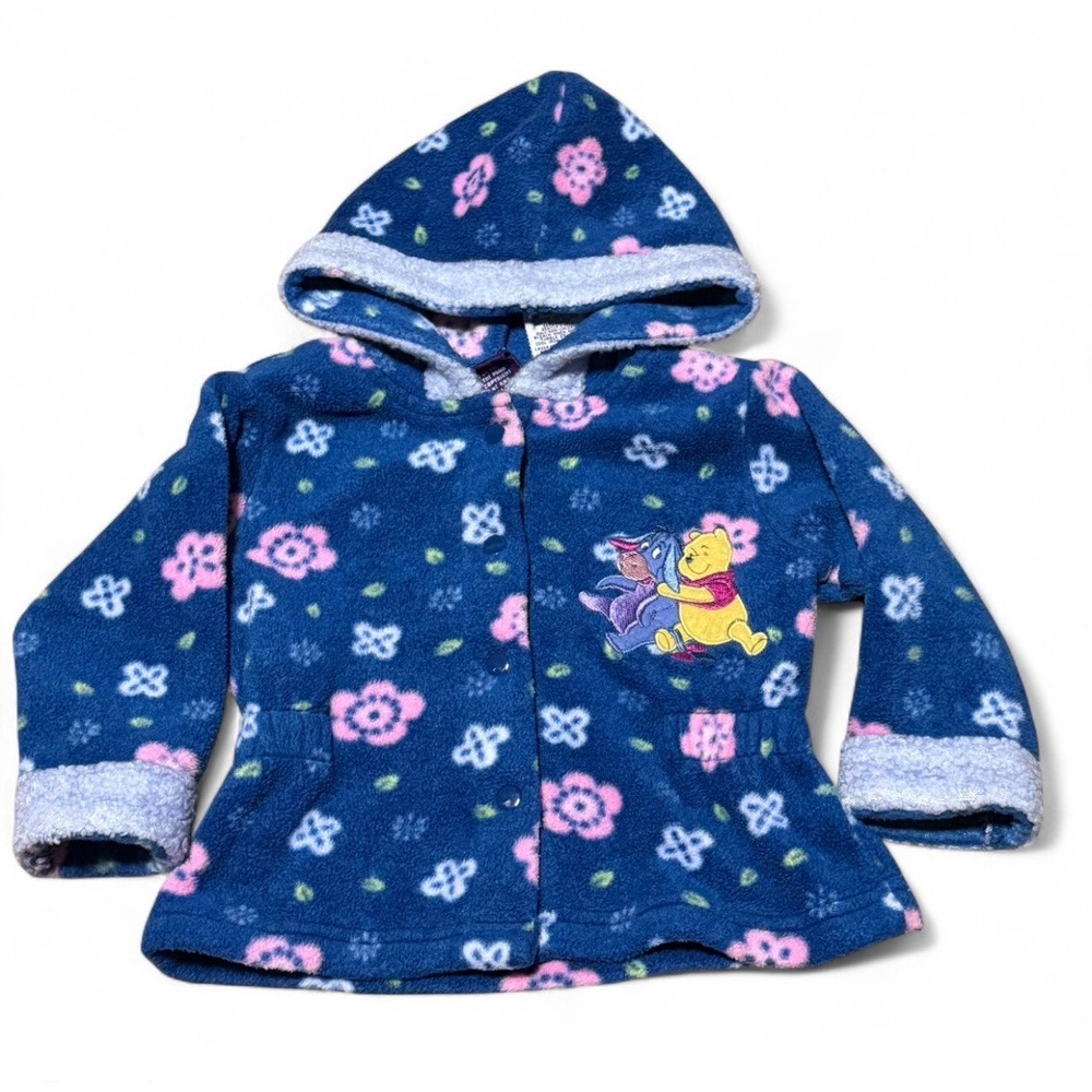 Vintage Disney Winnie the Pooh Eeyore Fleece Hooded Jacket Girls 18M Floral